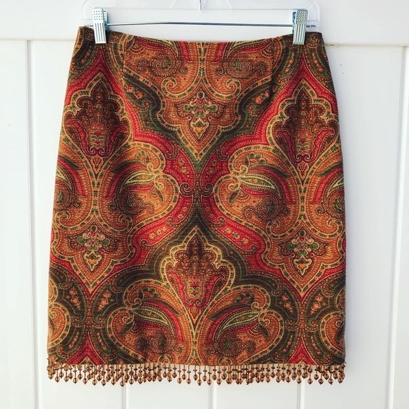 Vintage Dresses & Skirts - Vintage Muse Tapestry Boho Beaded Fringe Skirt